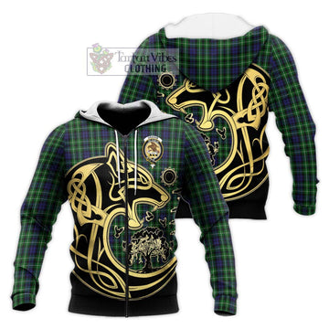 Graham of Montrose Tartan Knitted Hoodie with Family Crest Celtic Wolf Style