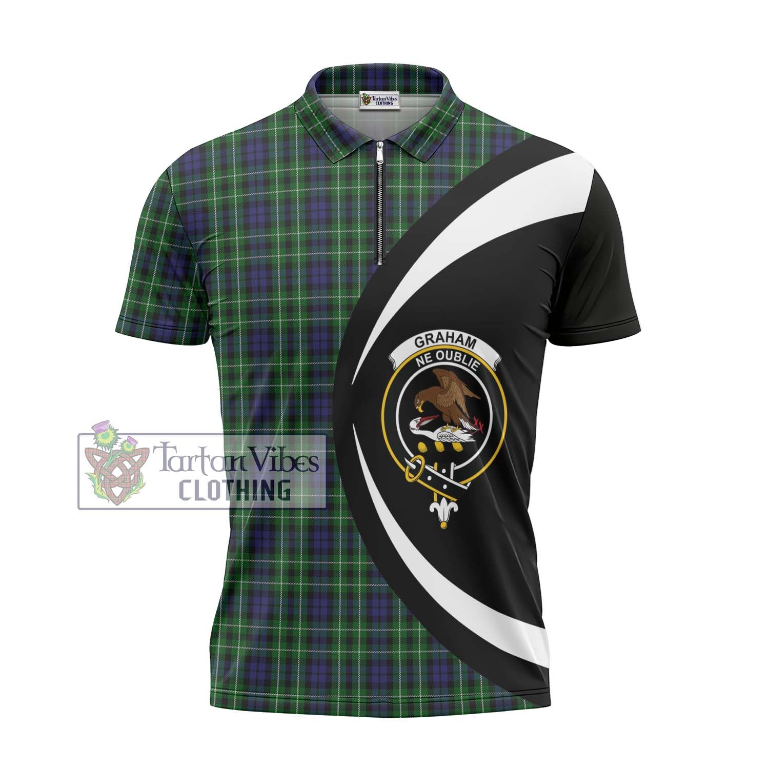 Tartan Vibes Clothing Graham of Montrose Tartan Zipper Polo Shirt with Family Crest Circle Style