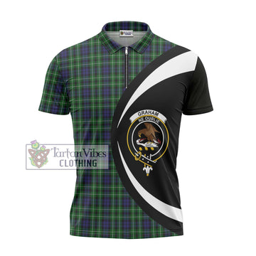 Graham of Montrose Tartan Zipper Polo Shirt with Family Crest Circle Style