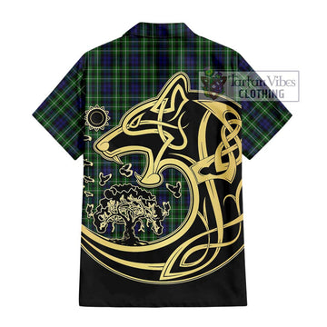 Graham of Montrose Tartan Short Sleeve Button Shirt with Family Crest Celtic Wolf Style