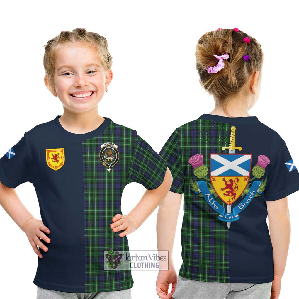 Tartan Vibes Clothing Graham of Montrose Tartan Kid T-Shirt with Scottish Lion Royal Arm Half Style