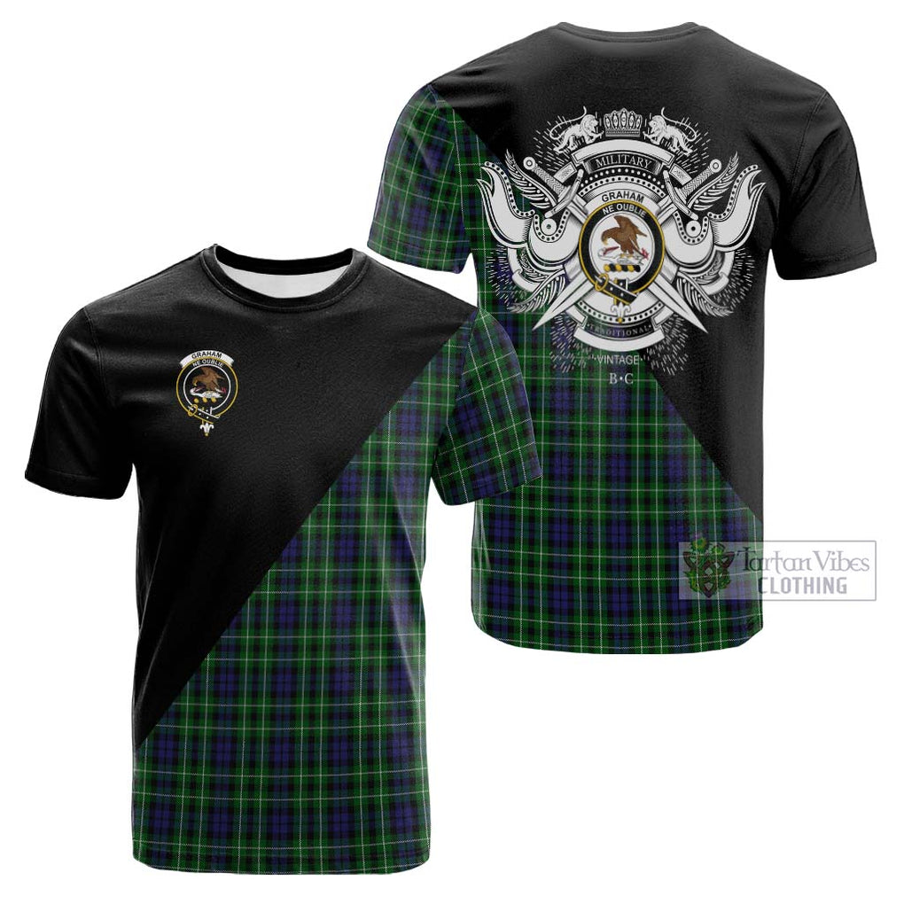 Tartan Vibes Clothing Graham of Montrose Tartan Cotton T-shirt with Family Crest and Military Logo Style