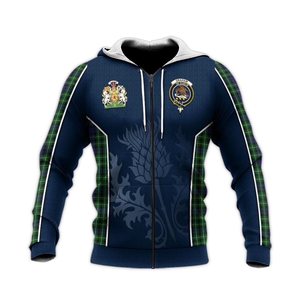 Tartan Vibes Clothing Graham of Montrose Tartan Knitted Hoodie with Family Crest and Scottish Thistle Vibes Sport Style