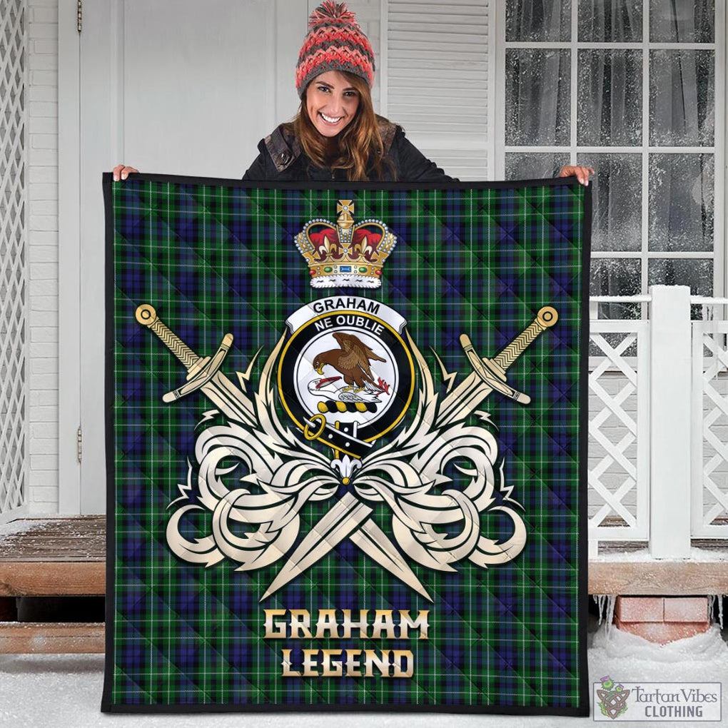 Tartan Vibes Clothing Graham of Montrose Tartan Quilt with Clan Crest and the Golden Sword of Courageous Legacy