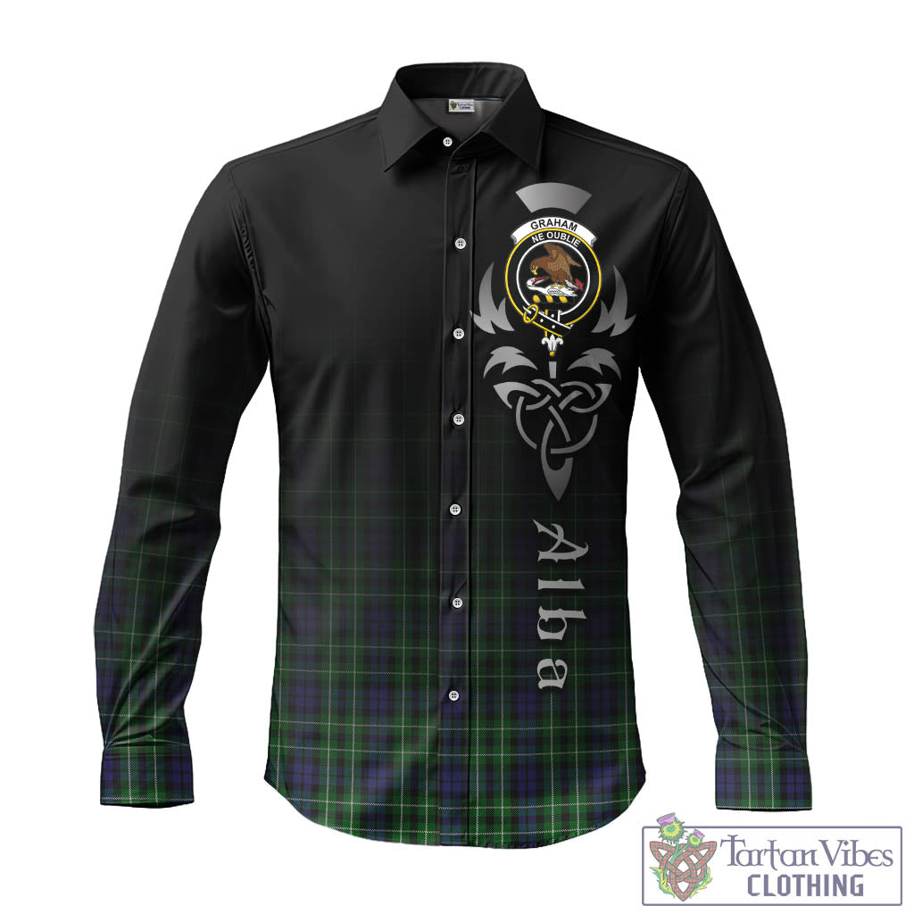 Tartan Vibes Clothing Graham of Montrose Tartan Long Sleeve Button Up Featuring Alba Gu Brath Family Crest Celtic Inspired