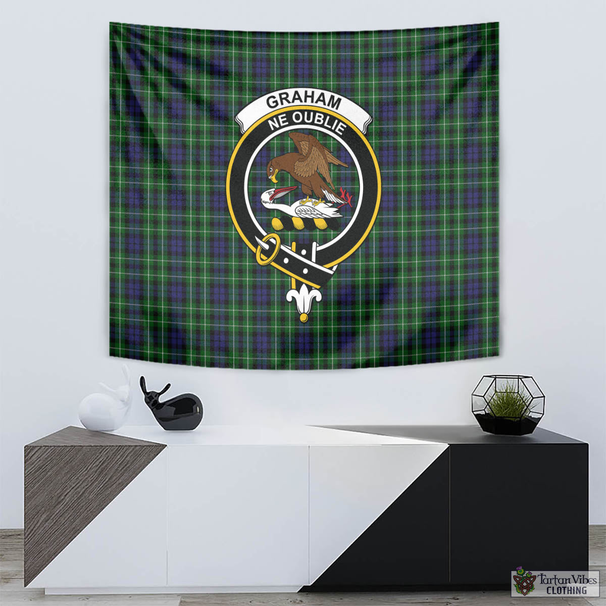 Tartan Vibes Clothing Graham of Montrose Tartan Tapestry Wall Hanging and Home Decor for Room with Family Crest