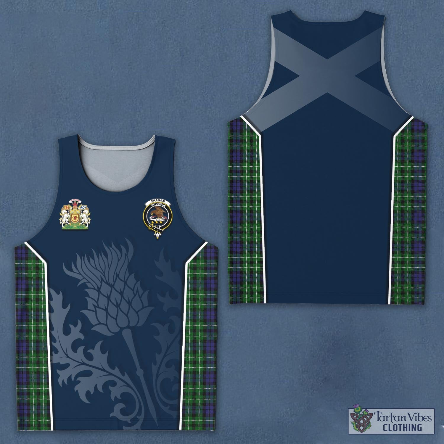 Tartan Vibes Clothing Graham of Montrose Tartan Men's Tanks Top with Family Crest and Scottish Thistle Vibes Sport Style