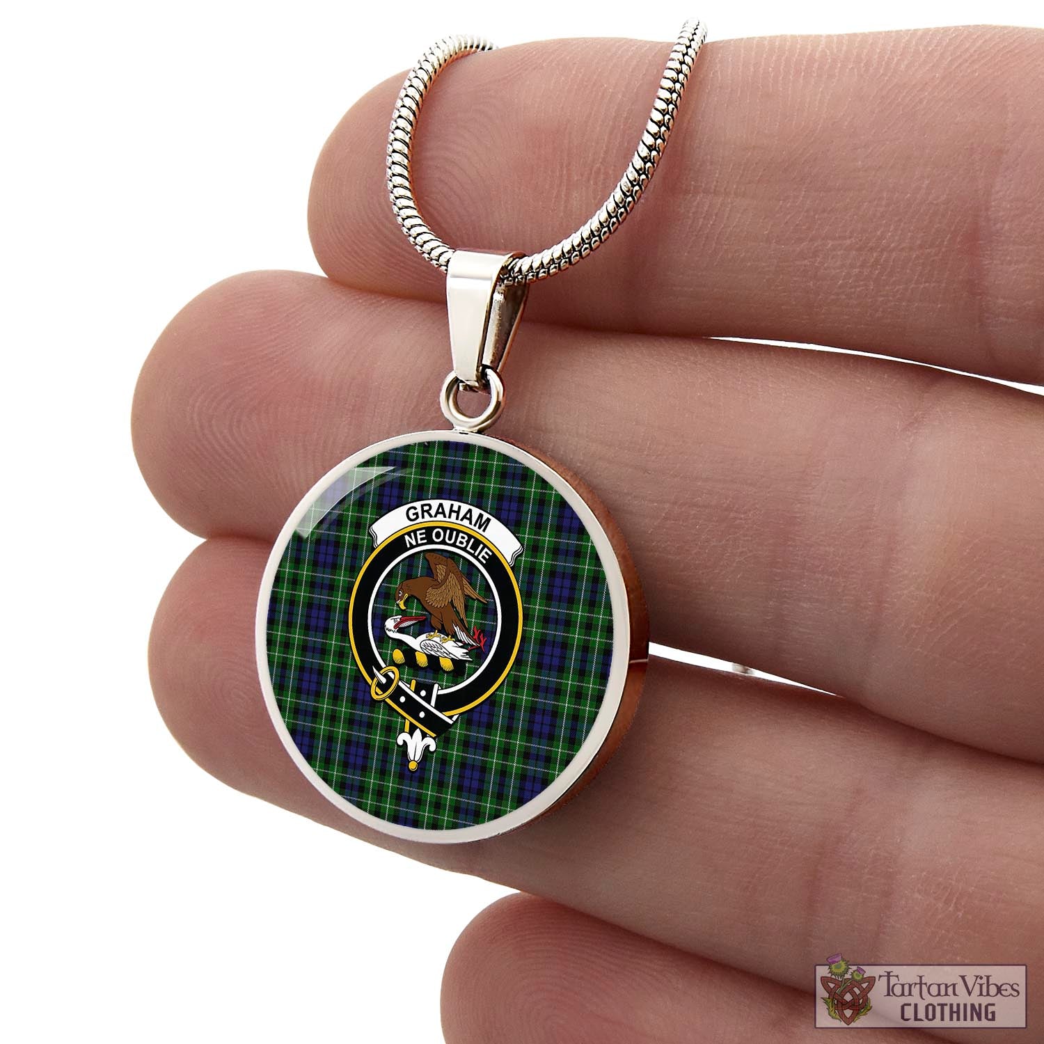 Tartan Vibes Clothing Graham of Montrose Tartan Circle Necklace with Family Crest