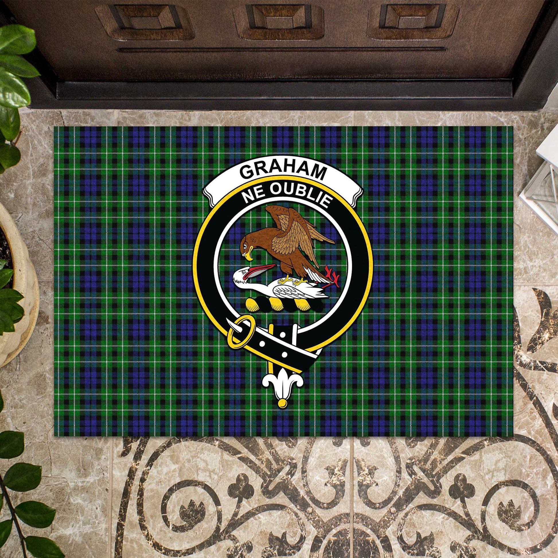 Graham of Montrose Tartan Door Mat with Family Crest - Tartanvibesclothing