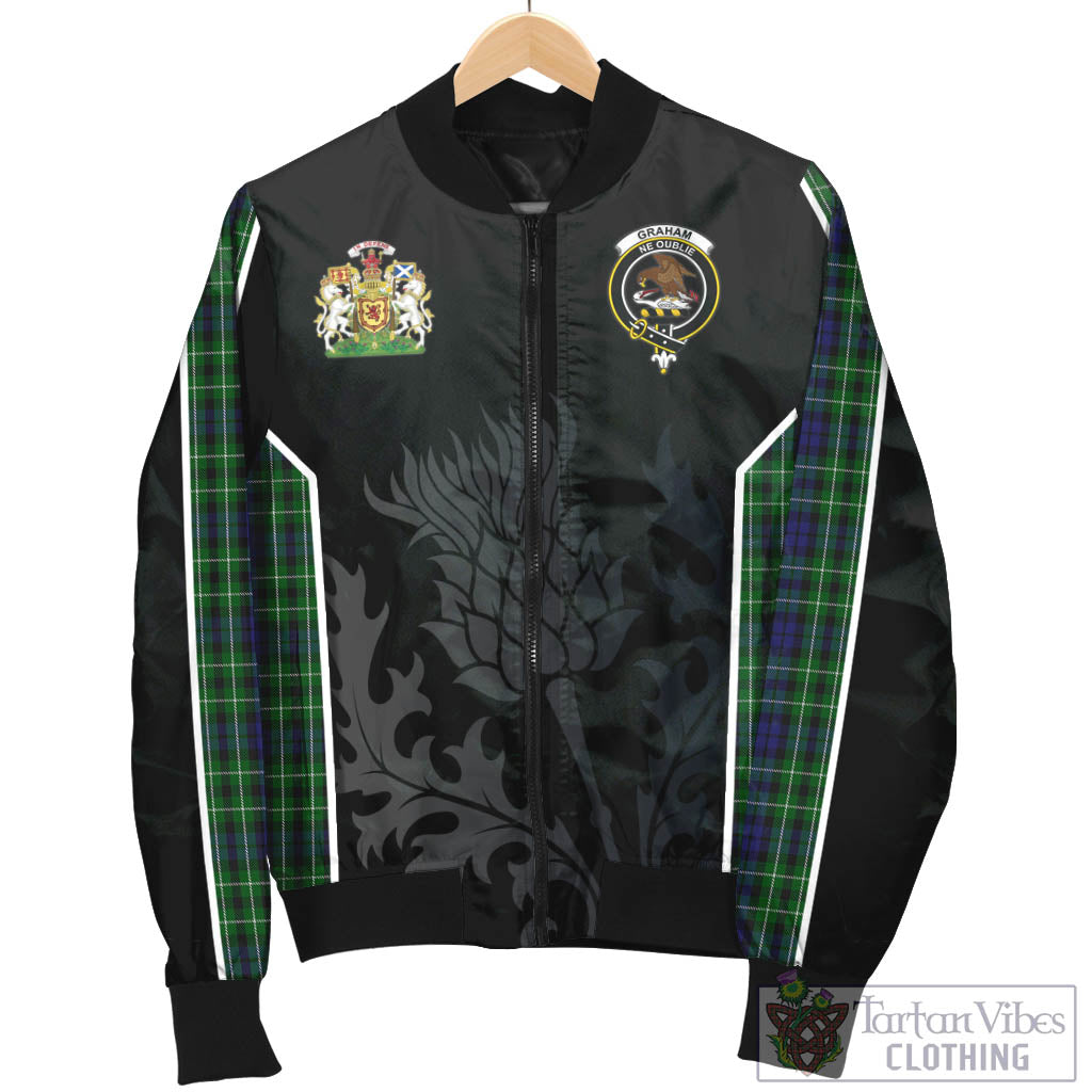 Tartan Vibes Clothing Graham of Montrose Tartan Bomber Jacket with Family Crest and Scottish Thistle Vibes Sport Style