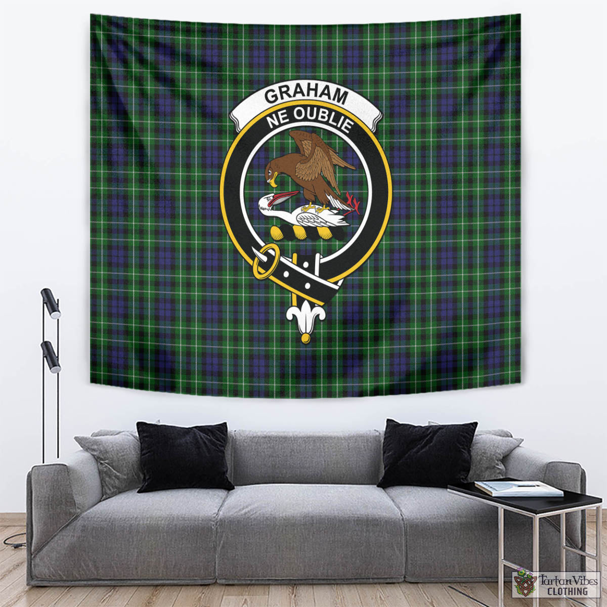 Tartan Vibes Clothing Graham of Montrose Tartan Tapestry Wall Hanging and Home Decor for Room with Family Crest