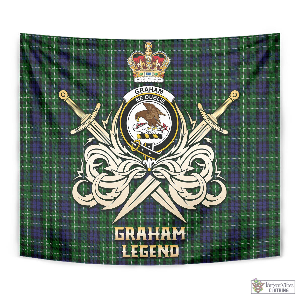 Tartan Vibes Clothing Graham of Montrose Tartan Tapestry with Clan Crest and the Golden Sword of Courageous Legacy