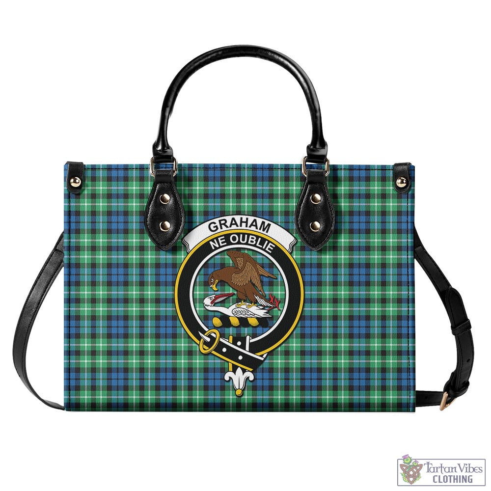 Tartan Vibes Clothing Graham of Montrose Ancient Tartan Luxury Leather Handbags with Family Crest