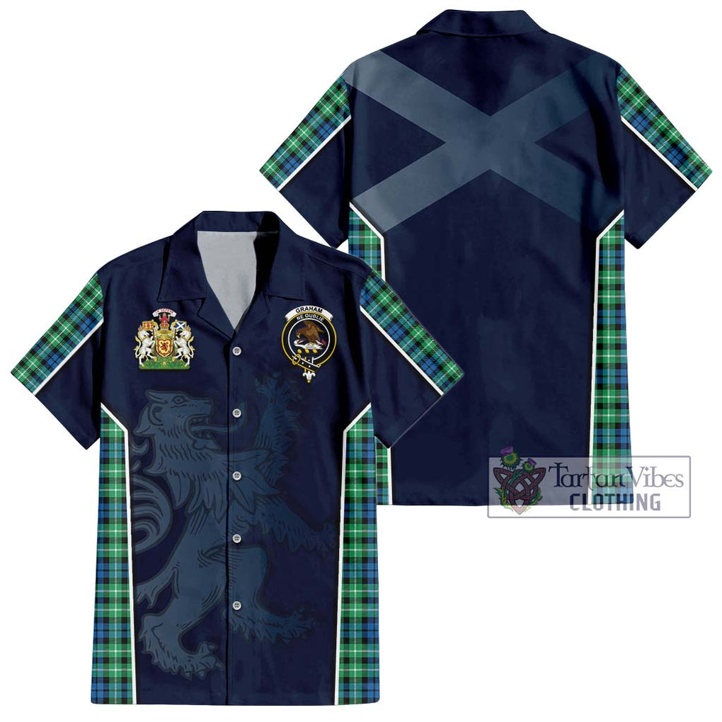 Graham Tartan Short Sleeve Button Shirt with Family Crest and Lion Rampant Vibes Sport Style Kid - Tartan Vibes Clothing