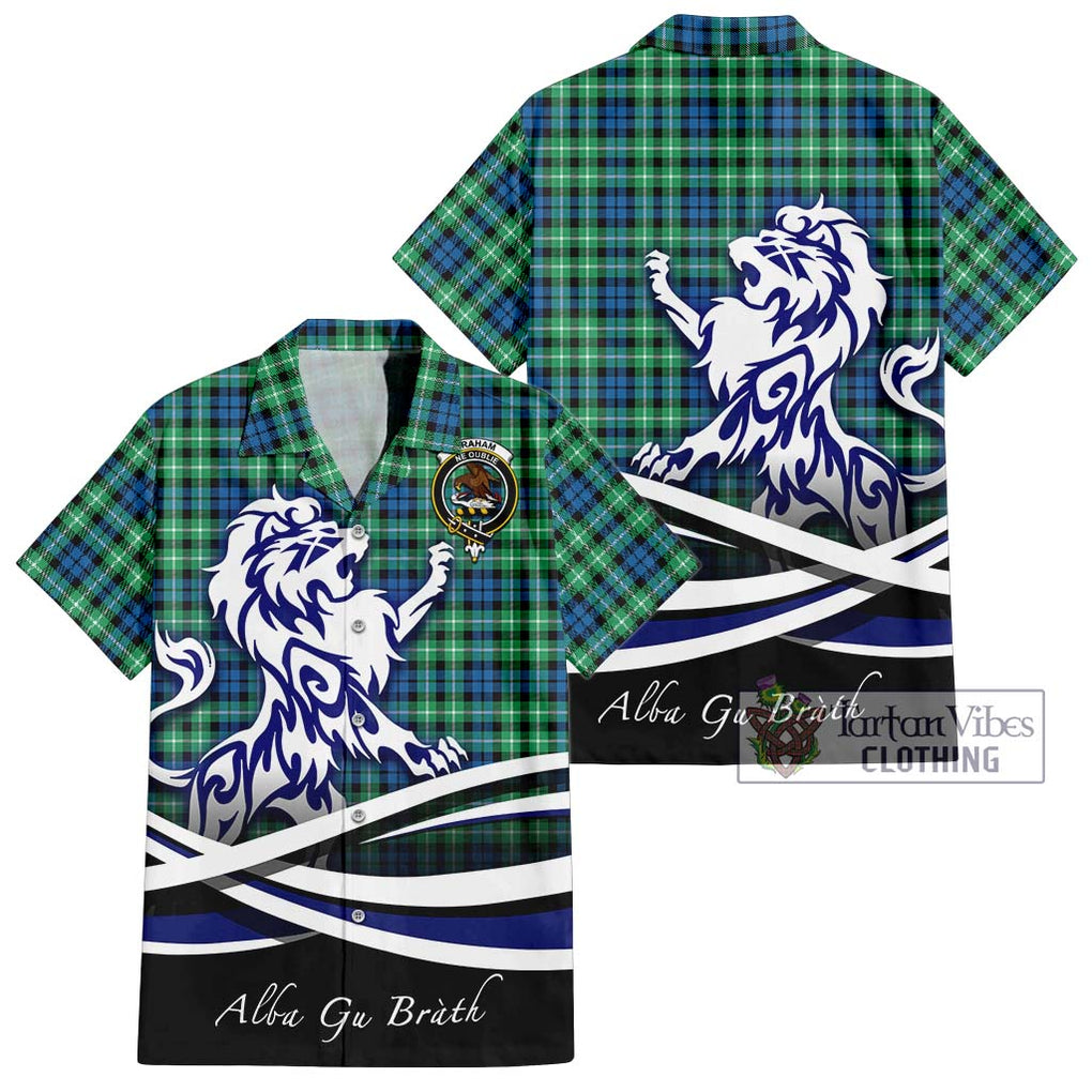 Graham Tartan Short Sleeve Button Shirt with Alba Gu Brath Regal Lion Emblem Kid - Tartanvibesclothing Shop