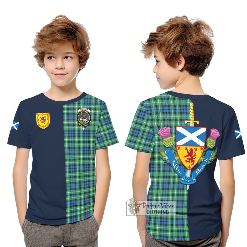 Tartan Vibes Clothing Graham of Montrose Ancient Tartan Kid T-Shirt with Scottish Lion Royal Arm Half Style