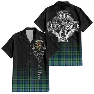 Graham Tartan Short Sleeve Button Up Shirt Featuring Alba Gu Brath Family Crest Celtic Inspired