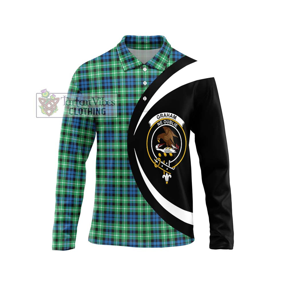 Graham Tartan Long Sleeve Polo Shirt with Family Crest Circle Style Unisex - Tartan Vibes Clothing