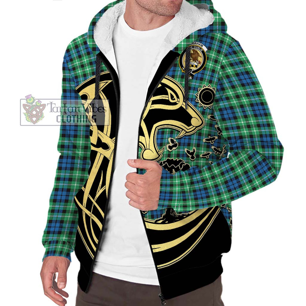 Graham Tartan Sherpa Hoodie with Family Crest Celtic Wolf Style Unisex S - Tartan Vibes Clothing