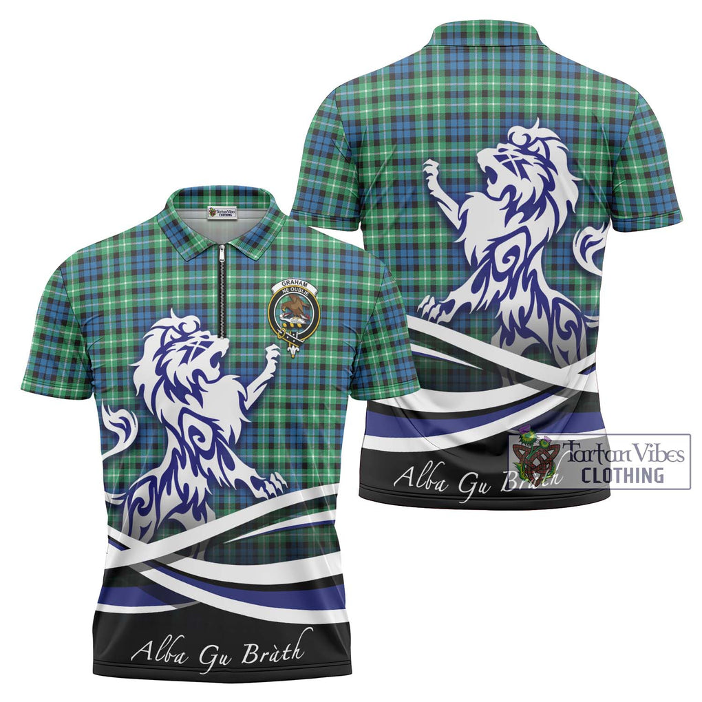 Graham Tartan Zipper Polo Shirt with Alba Gu Brath Regal Lion Emblem Unisex - Tartanvibesclothing Shop