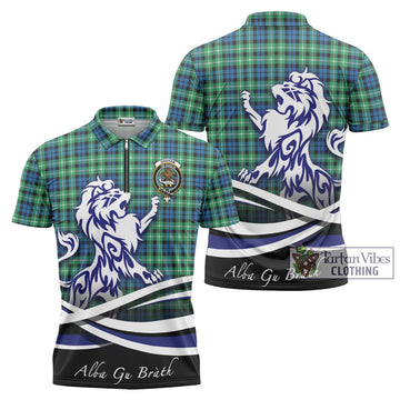 Graham Tartan Zipper Polo Shirt with Alba Gu Brath Regal Lion Emblem