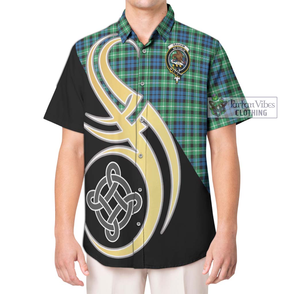 Graham Tartan Short Sleeve Button Shirt with Family Crest and Celtic Symbol Style Kid - Tartan Vibes Clothing