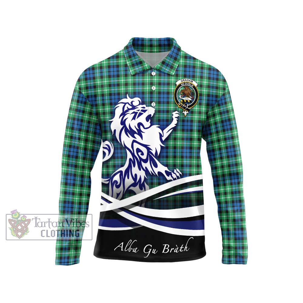 Graham Tartan Long Sleeve Polo Shirt with Alba Gu Brath Regal Lion Emblem Unisex - Tartanvibesclothing Shop