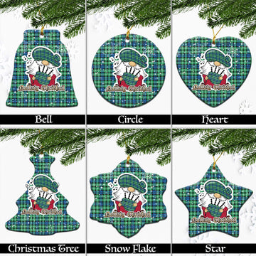 Graham Tartan Christmas Ceramic Ornaments with Scottish Gnome Playing Bagpipes