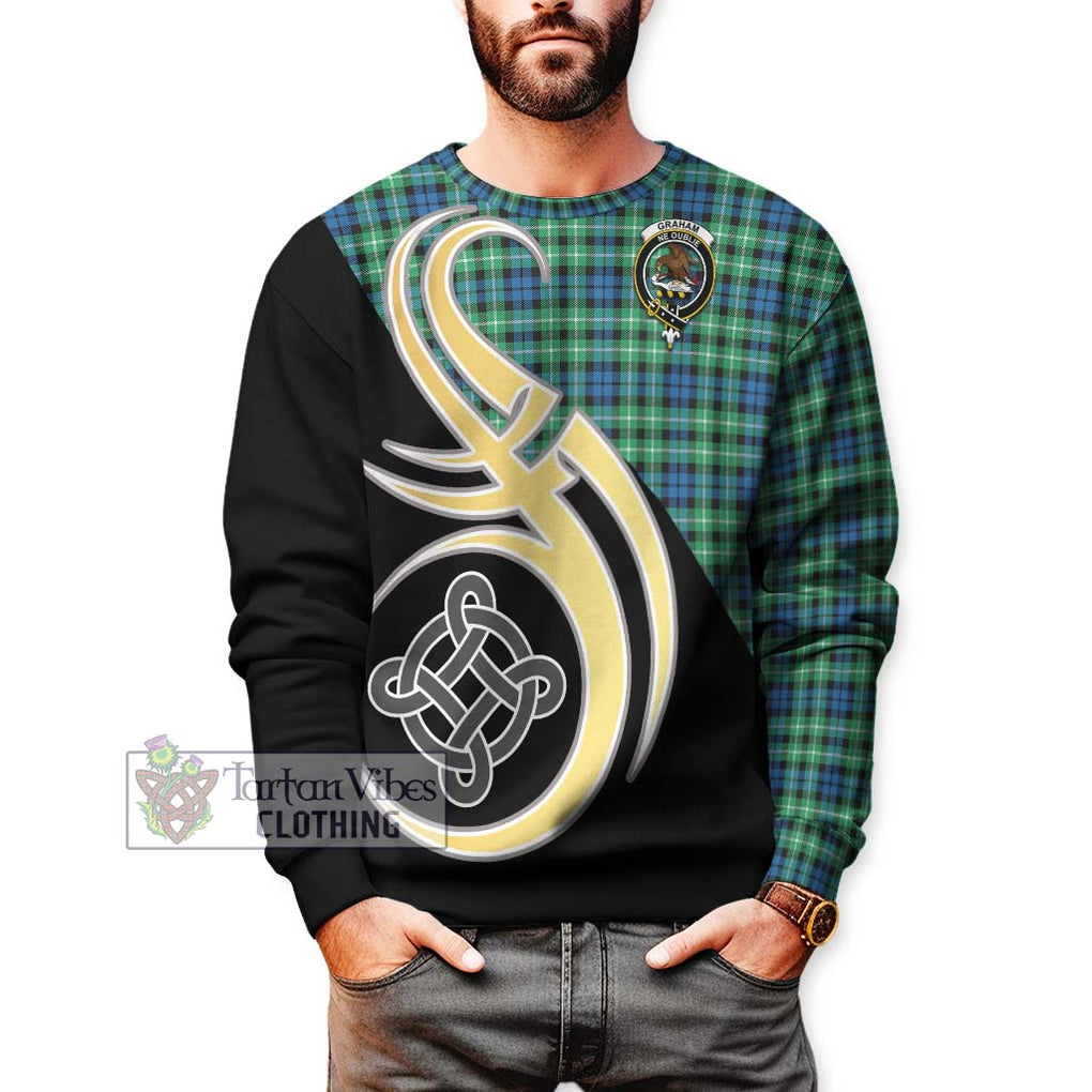 Graham Tartan Sweatshirt with Family Crest and Celtic Symbol Style Unisex - Tartan Vibes Clothing