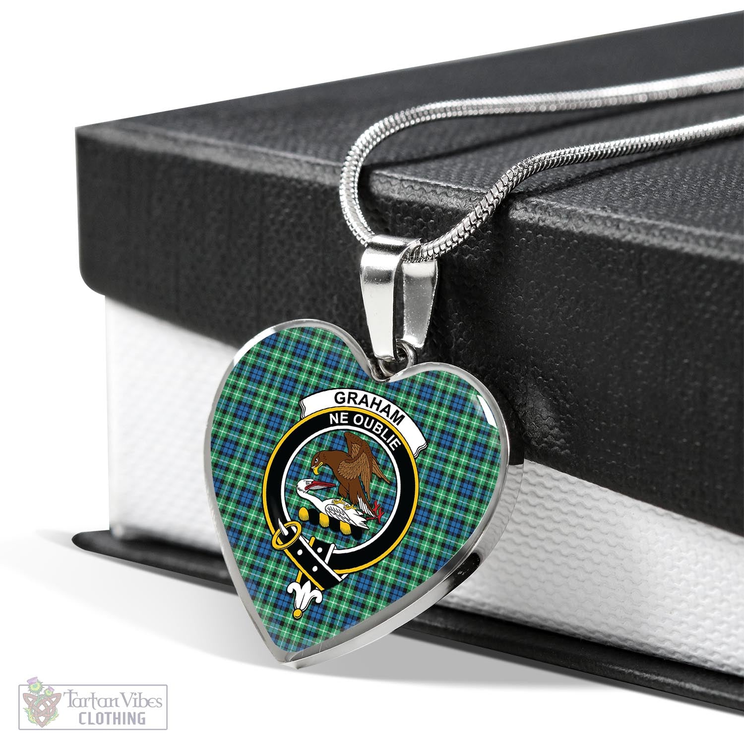 Tartan Vibes Clothing Graham of Montrose Ancient Tartan Heart Necklace with Family Crest