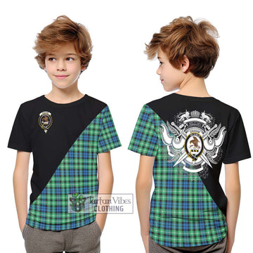 Graham Tartan Kid T-Shirt with Family Crest and Military Logo Style