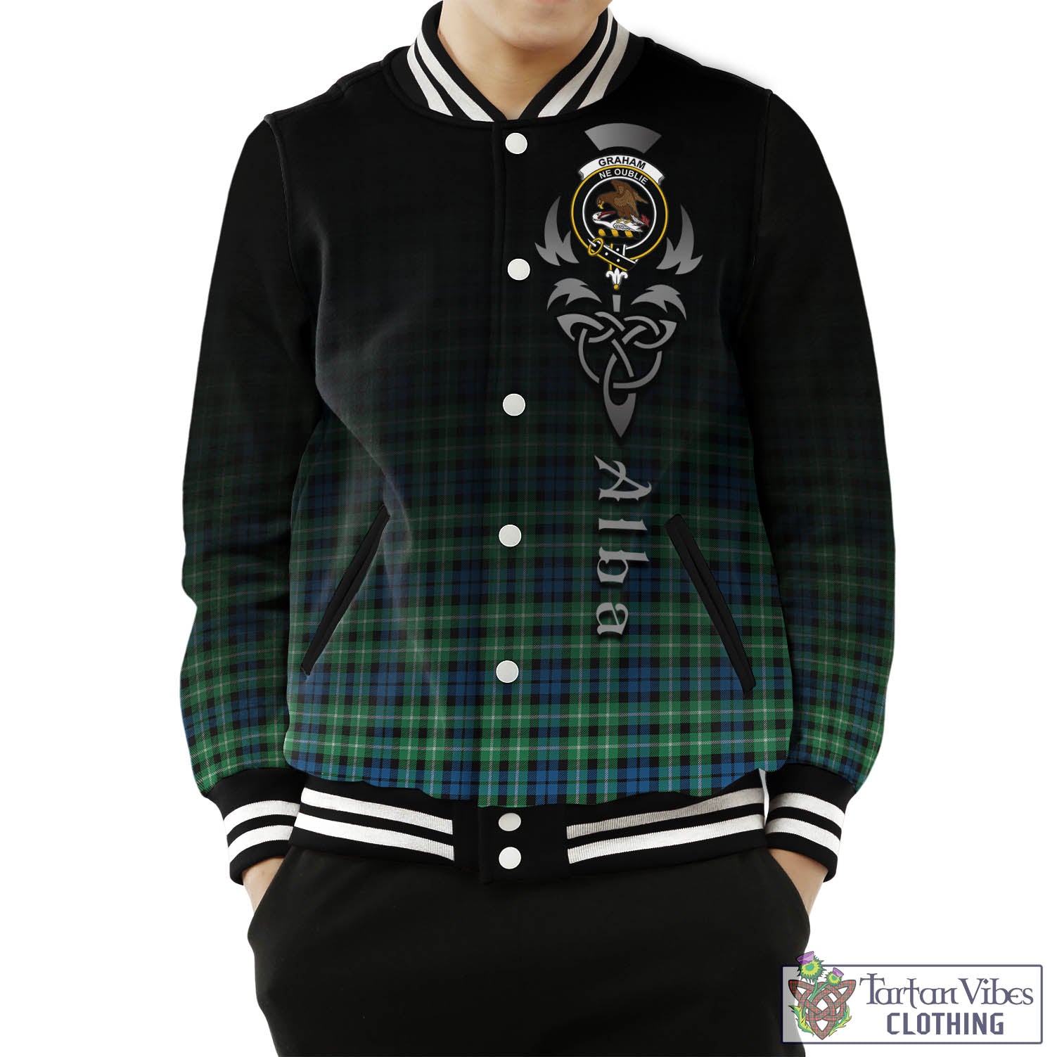 Tartan Vibes Clothing Graham of Montrose Ancient Tartan Baseball Jacket Featuring Alba Gu Brath Family Crest Celtic Inspired