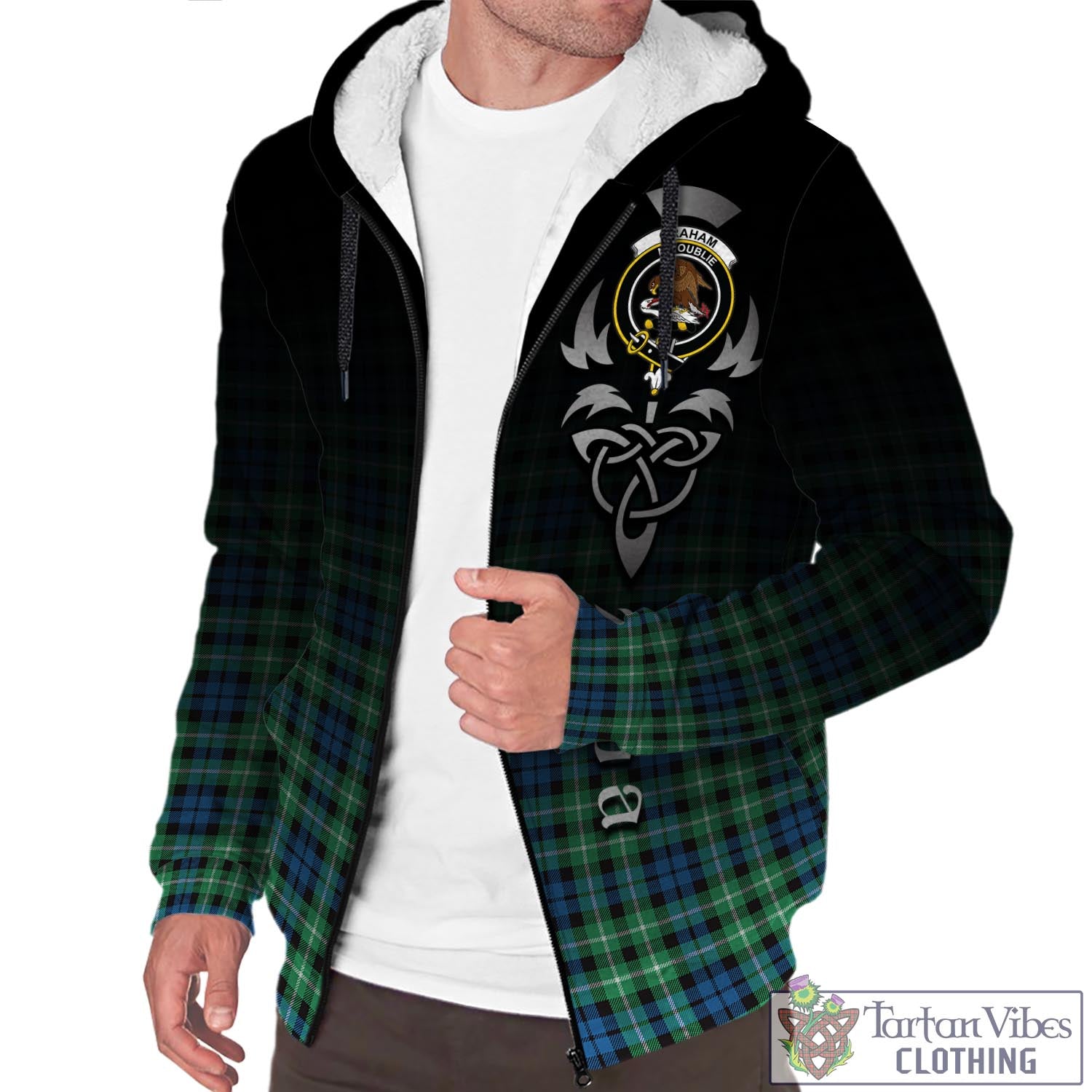 Tartan Vibes Clothing Graham of Montrose Ancient Tartan Sherpa Hoodie Featuring Alba Gu Brath Family Crest Celtic Inspired