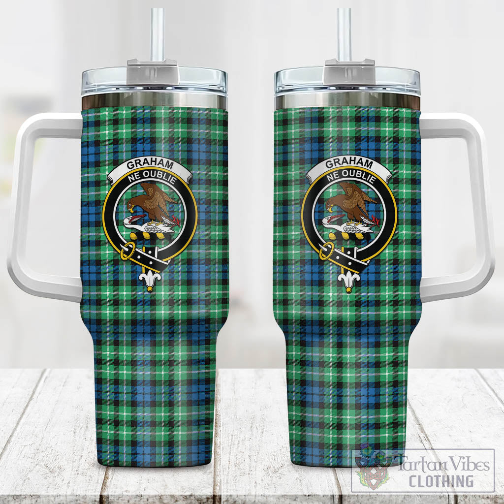 Tartan Vibes Clothing Graham of Montrose Ancient Tartan and Family Crest Tumbler with Handle