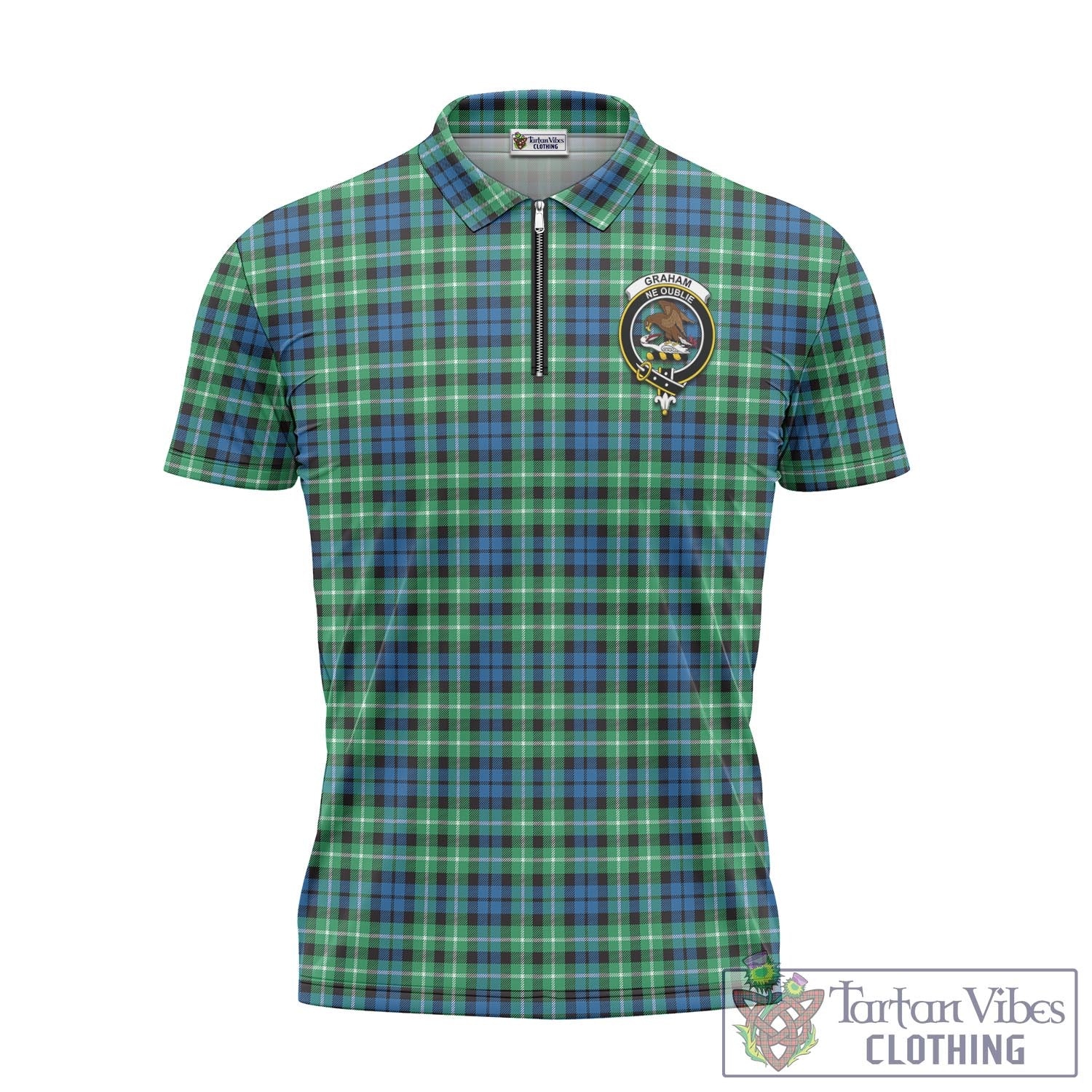 Tartan Vibes Clothing Graham of Montrose Ancient Tartan Zipper Polo Shirt with Family Crest