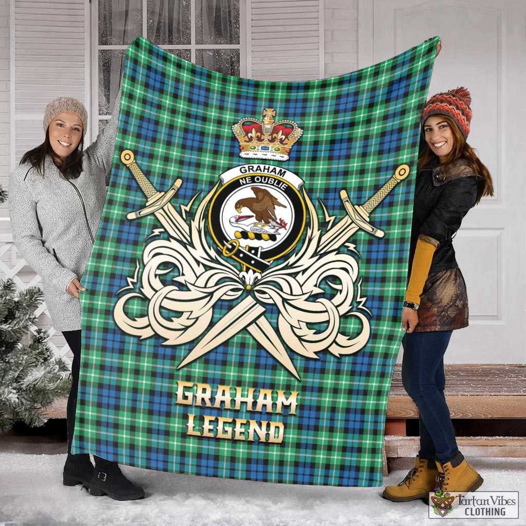 Tartan Vibes Clothing Graham of Montrose Ancient Tartan Blanket with Clan Crest and the Golden Sword of Courageous Legacy