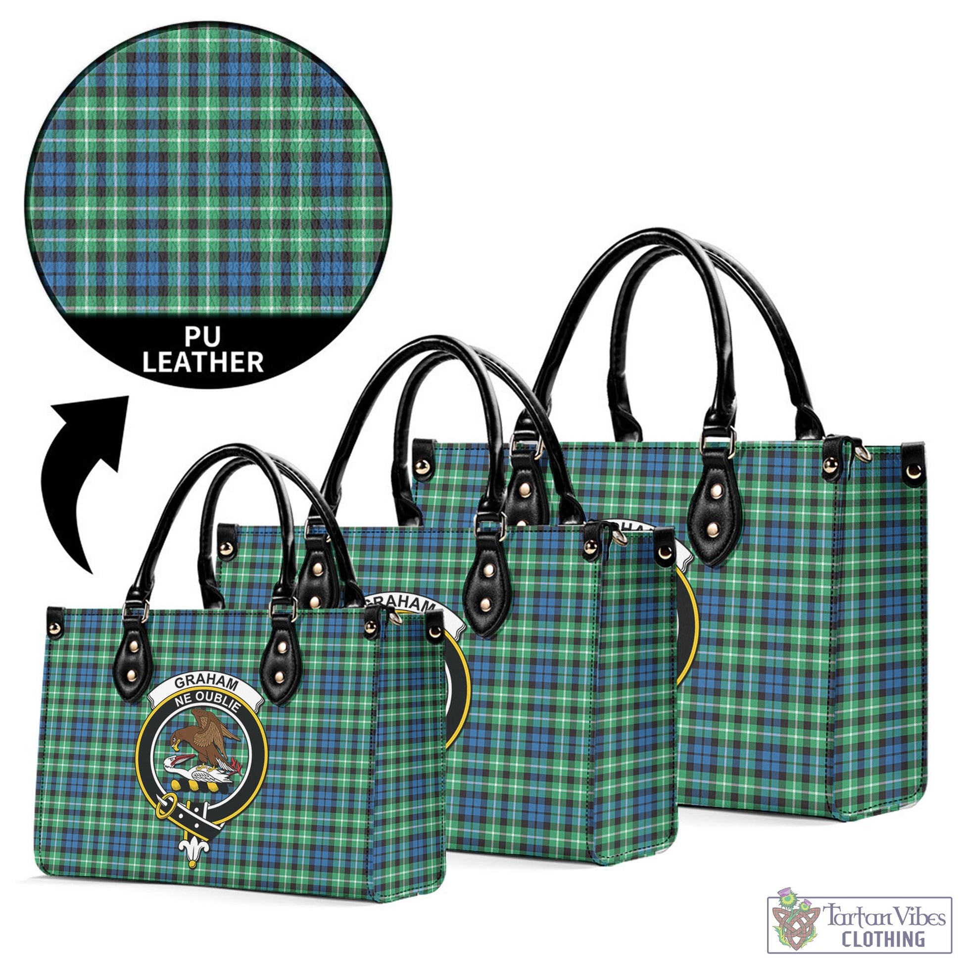 Tartan Vibes Clothing Graham of Montrose Ancient Tartan Luxury Leather Handbags with Family Crest