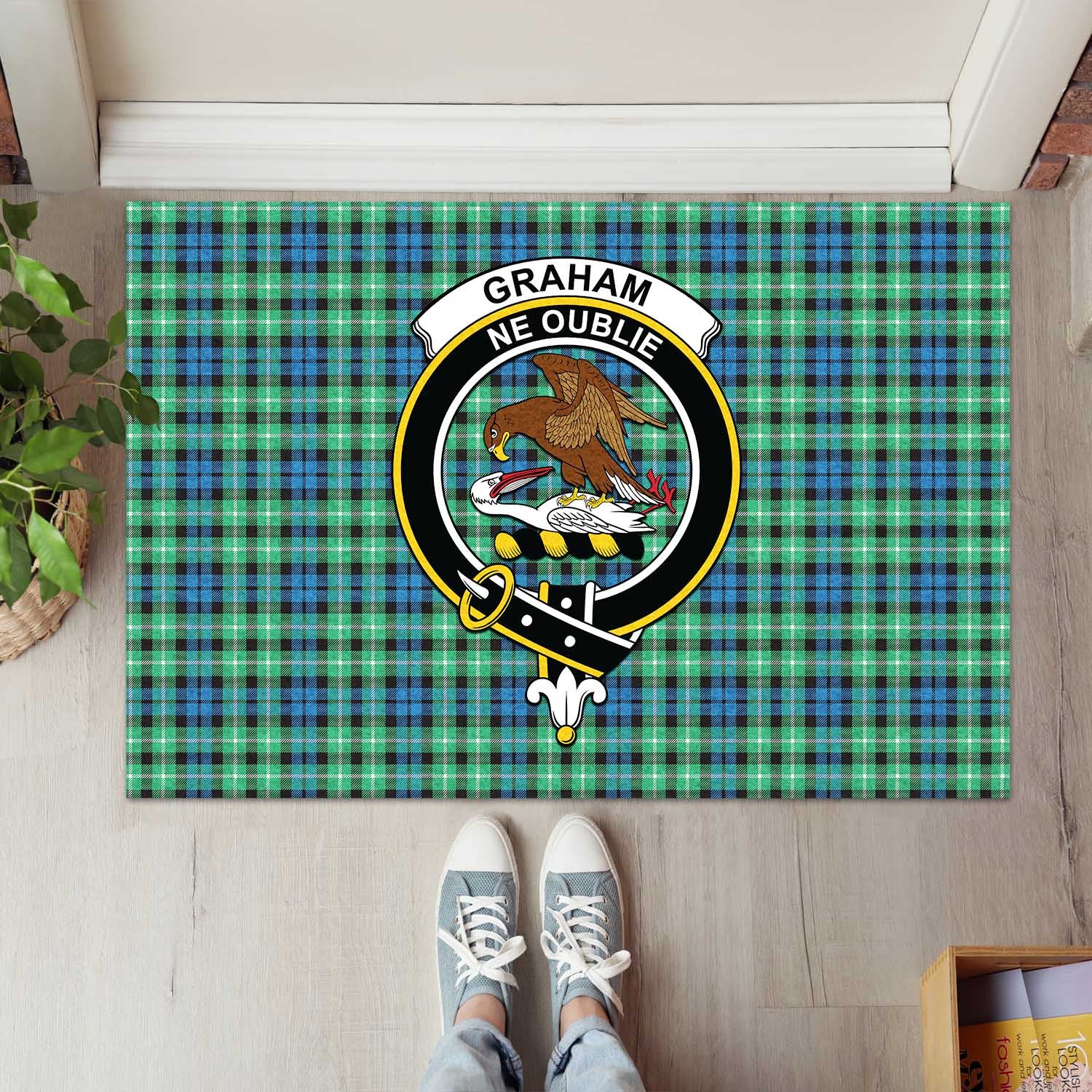 Graham of Montrose Ancient Tartan Door Mat with Family Crest - Tartanvibesclothing