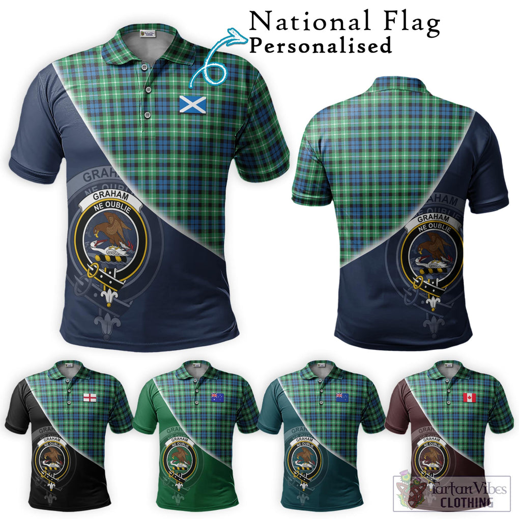 Graham Tartan Polo Shirt with Personalised National Flag and Family Crest Half Style Maroon - Tartanvibesclothing Shop