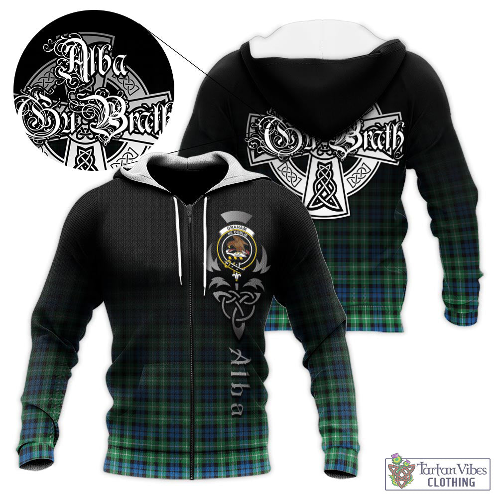 Tartan Vibes Clothing Graham of Montrose Ancient Tartan Knitted Hoodie Featuring Alba Gu Brath Family Crest Celtic Inspired