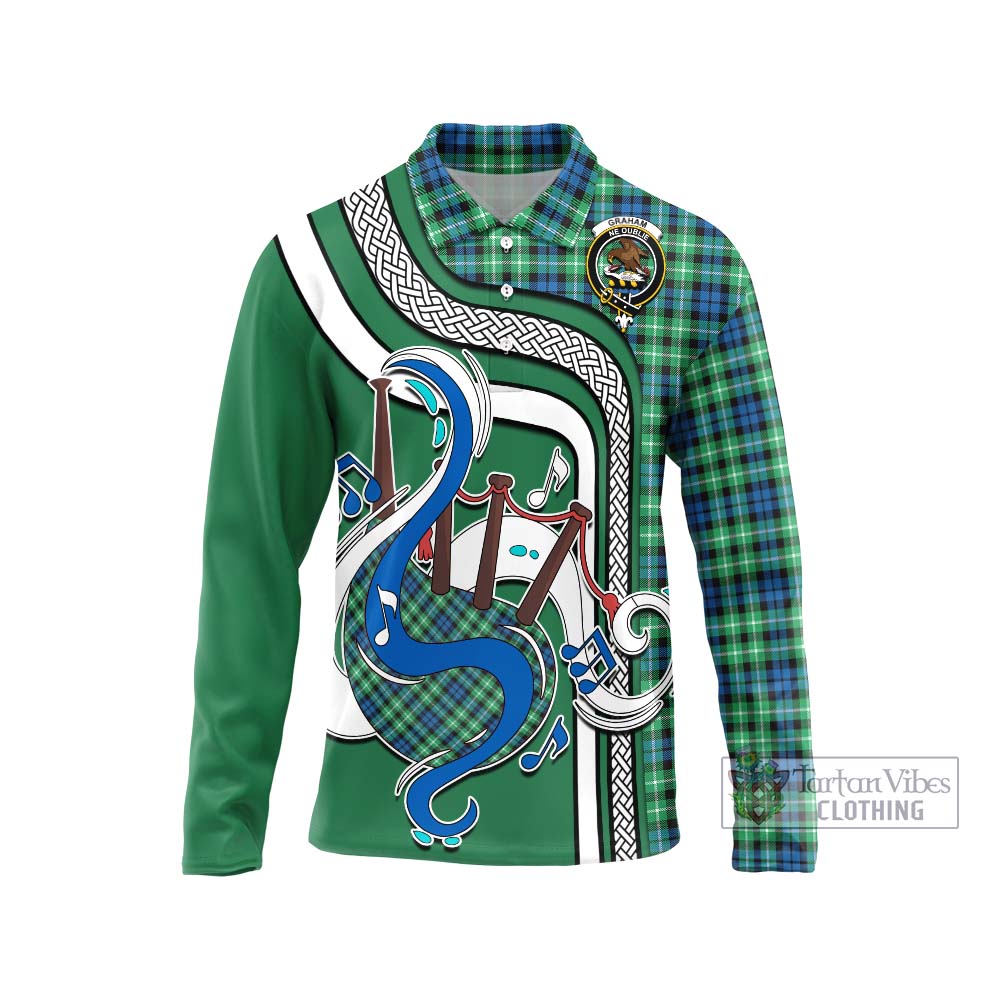 Tartan Vibes Clothing Graham of Montrose Ancient Tartan Long Sleeve Polo Shirt with Epic Bagpipe Style