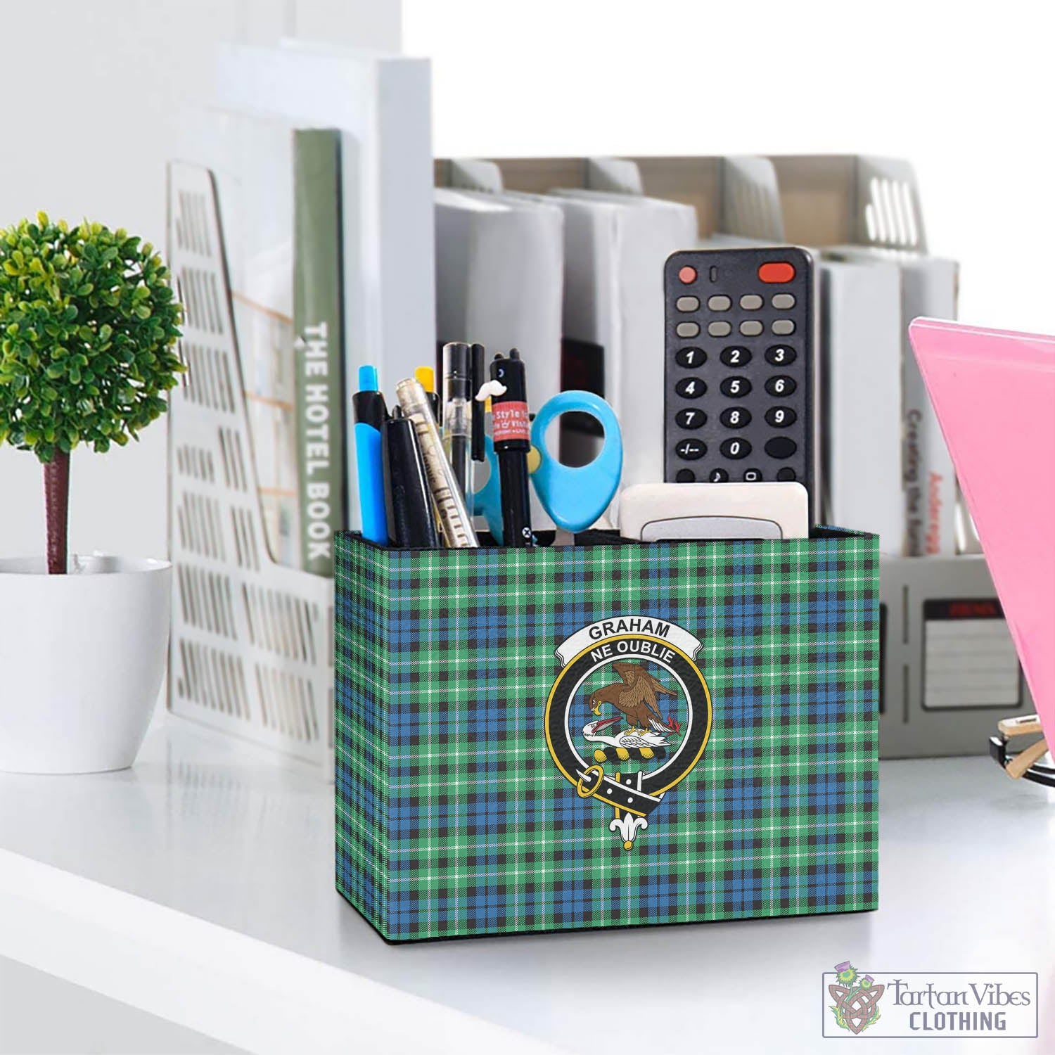 Tartan Vibes Clothing Graham of Montrose Ancient Tartan Pen Holder with Family Crest