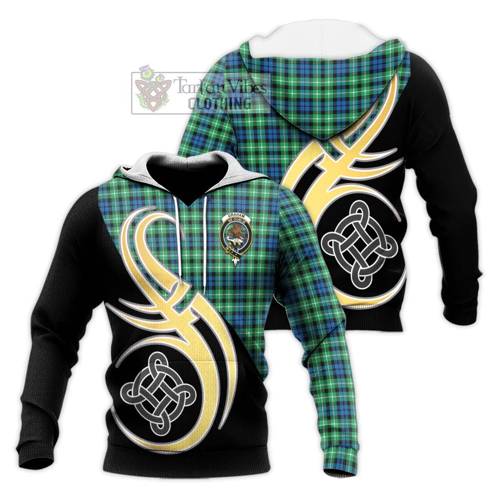 Graham Tartan Knitted Hoodie with Family Crest and Celtic Symbol Style Unisex Knitted Pullover Hoodie - Tartan Vibes Clothing