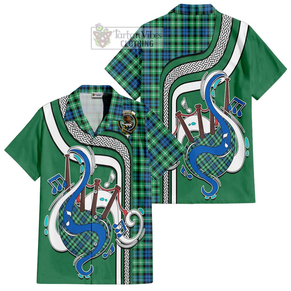 Graham Tartan Short Sleeve Button Shirt with Epic Bagpipe Style Kid - Tartanvibesclothing Shop