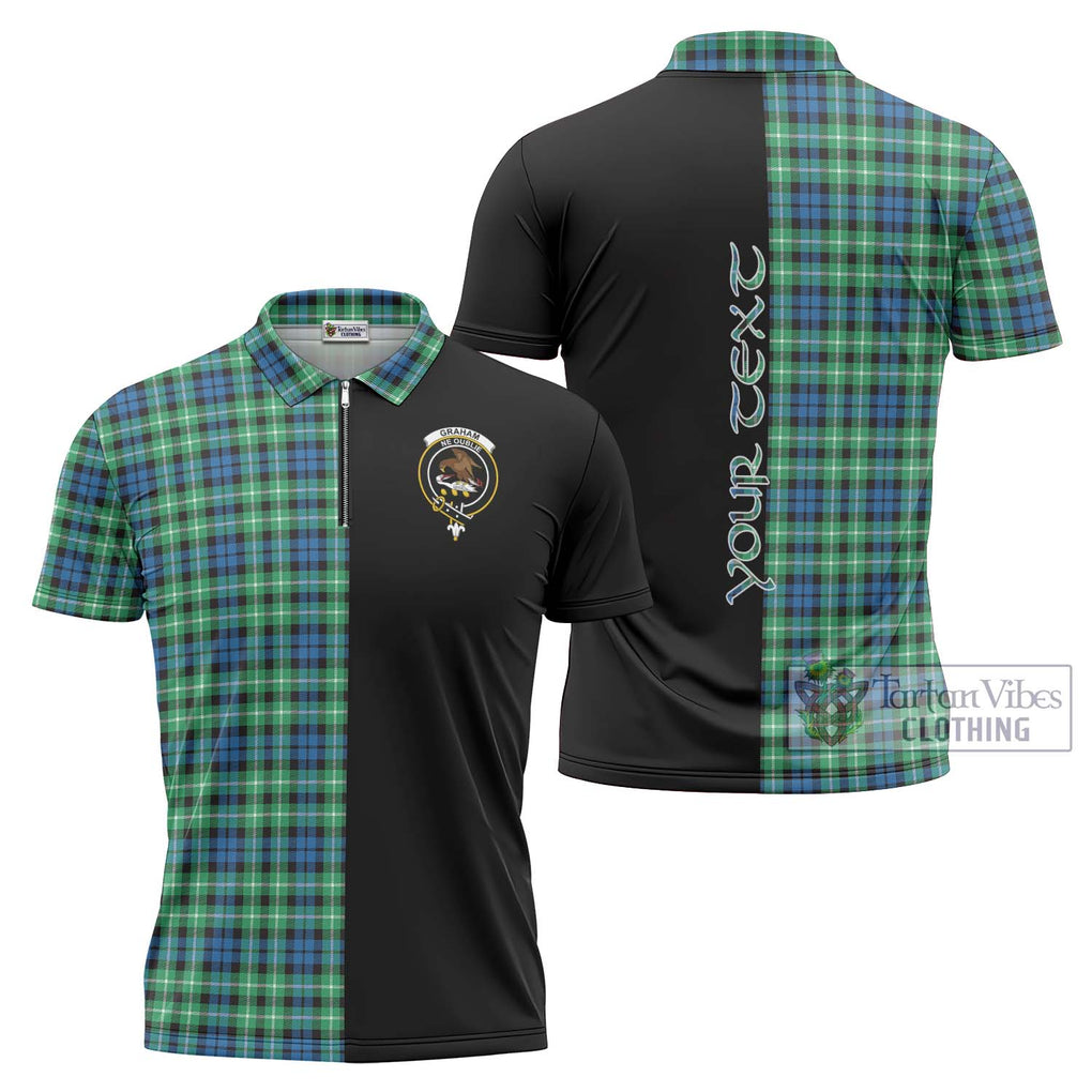 Graham Tartan Zipper Polo Shirt with Family Crest and Half Of Me Style Unisex - Tartanvibesclothing Shop