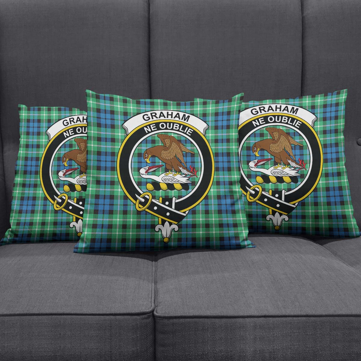 Graham of Montrose Ancient Tartan Pillow Cover with Family Crest Square Pillow Cover - Tartanvibesclothing