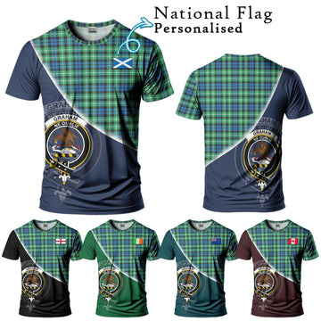 Graham Tartan T-Shirt with Personalised National Flag and Family Crest Half Style