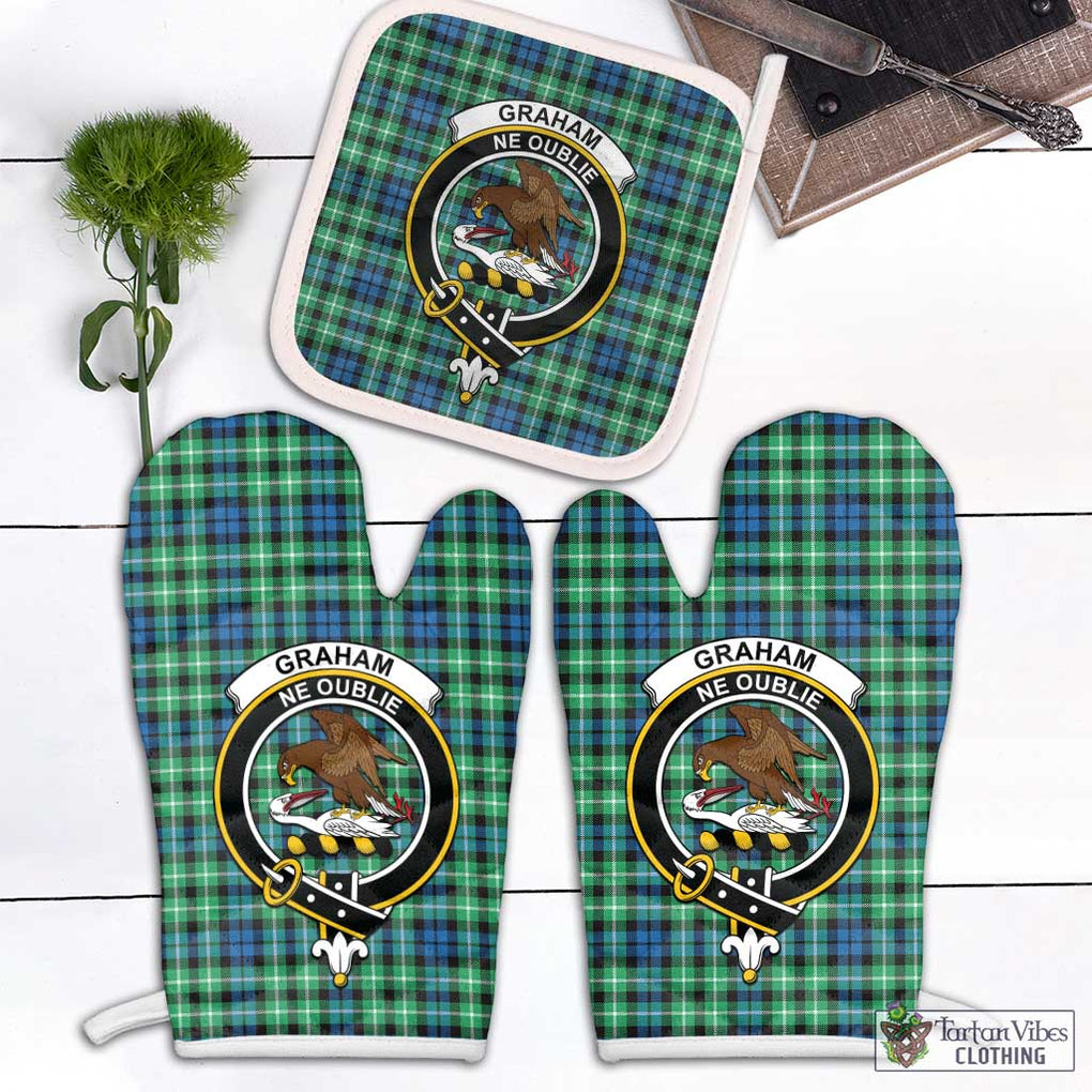 Graham Tartan Combo Oven Mitt & Pot-Holder with Family Crest Combo 1 Oven Mitt & 1 Pot-Holder White - Tartan Vibes Clothing