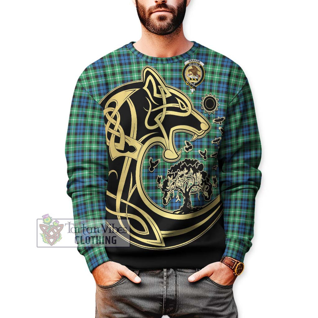 Graham Tartan Sweatshirt with Family Crest Celtic Wolf Style Unisex - Tartan Vibes Clothing