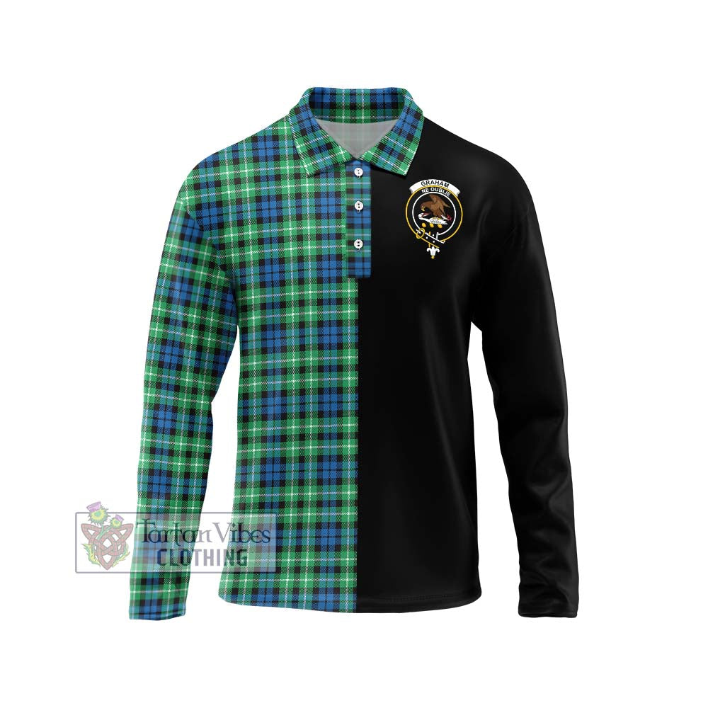 Graham Tartan Long Sleeve Polo Shirt with Family Crest and Half Of Me Style Unisex - Tartanvibesclothing Shop